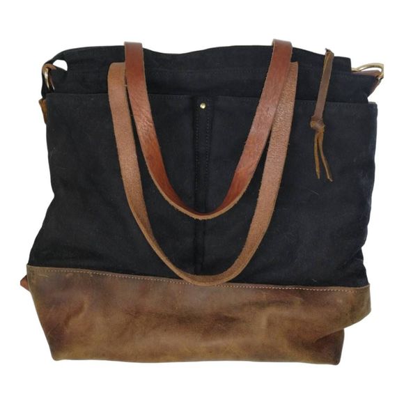 Forest Tote Bag Backpack Canvas Leather Multi Leather Handles Pockets Zip Top - Picture 7 of 12